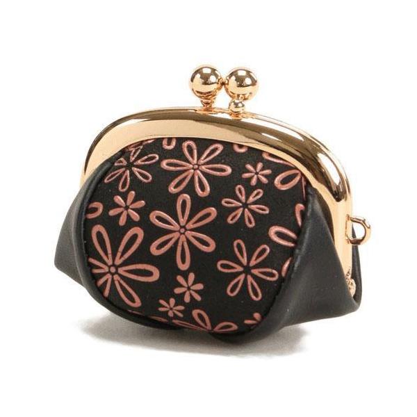 印傳屋（INDEN-YA） 印伝 1114 ミニがま口 黒地／ピンク漆 雪割草 全国