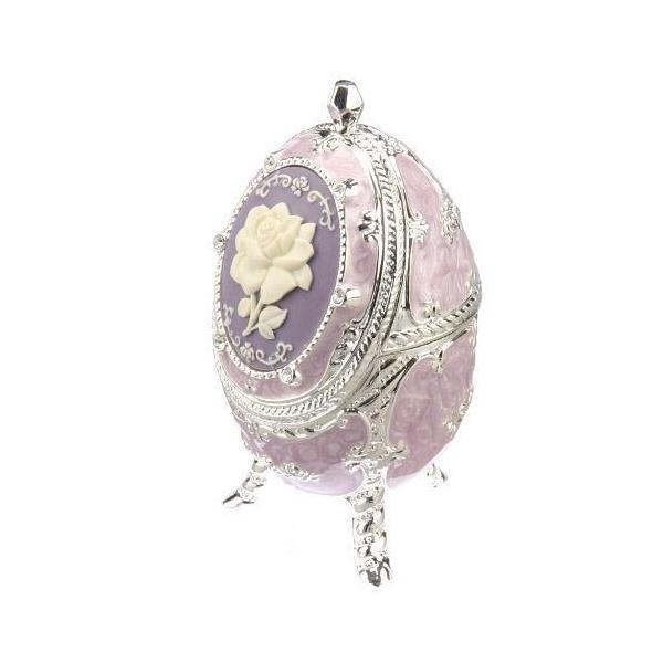 エッグ型宝石箱オルゴール バラカメオ パープル : インテリア雑貨