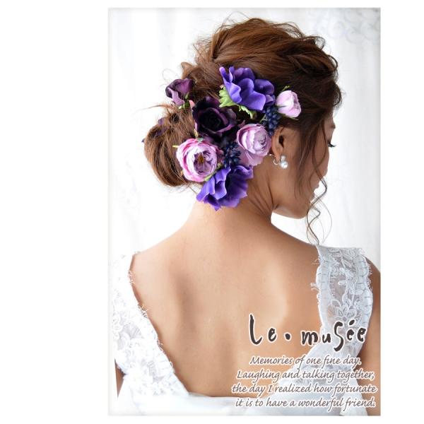 ヘッドドレス ウェディング 髪飾り 花 人気 パープル ヘアアクセサリー ブライダル 結婚式 成人式 袴 振袖 造花 紫 アネモネとカップローズ Buyee 日本代购平台 产品购物网站大全 Buyee一站式代购 Bot Online