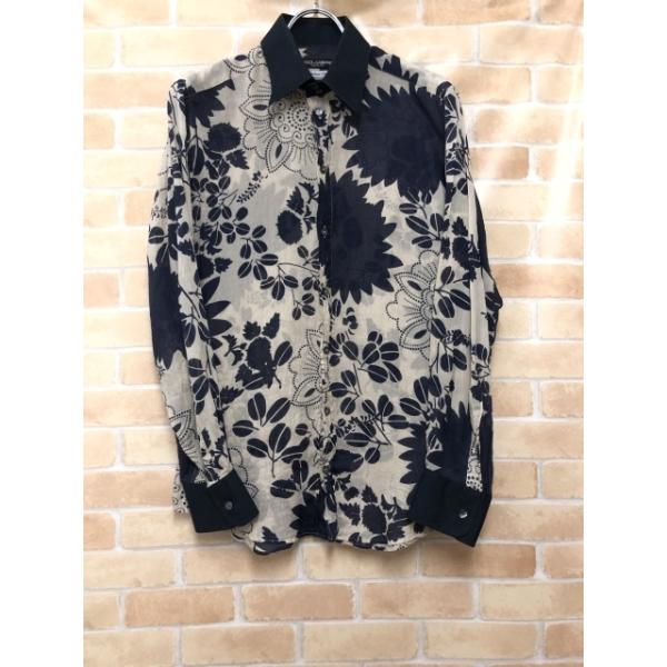 【中古】 DOLCE&GABBANA ドルチェアンドガッバーナ フラワー総柄 シースルーシャツ G5413T ネイビー×ベージュ 39（S〜M相当） 111455496