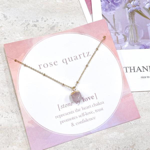 ムーン ローズクォーツ ネックレス】キューブカット