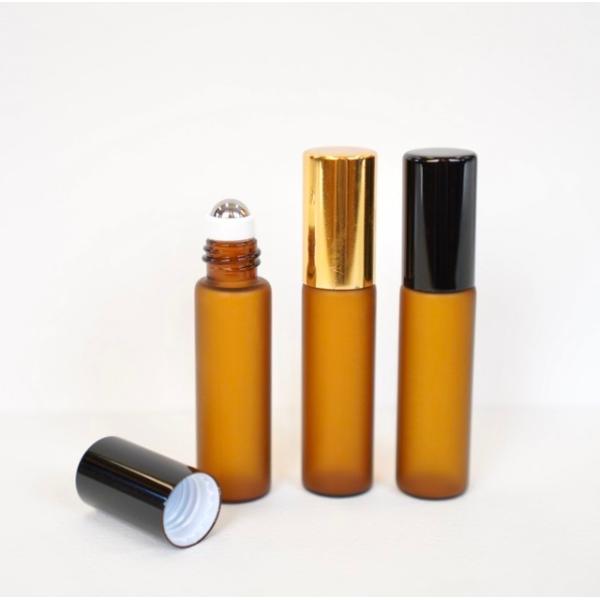 【ロールオンボトル】5ml ブラウン フロスト加工 茶色 携帯 化粧 アロマ 高級 遮光性 エッセンシャルオイル 黒 ゴールド  キャップ 容器 持ち運び 細