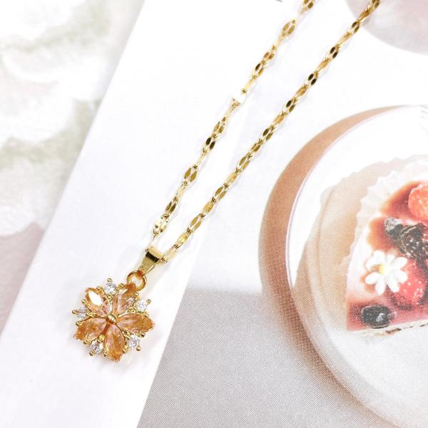 じゅんさくらネックレスチェーン14金 桜 ネックレス】ピンク ラインストーン ゴールド チェーン さくら