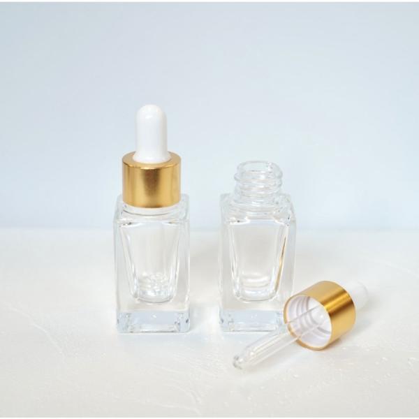 【スクエア スポイトボトルグラス】10ml クリア ゴールド ガラス製 クリア 詰替容器 化粧水 コスメ アロマ エッセンシャルオイル 精油 詰替 旅行 おしゃれ