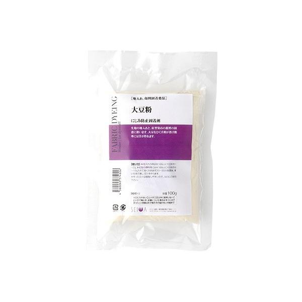 ■用途／特長生地の地入れと、紅型染めの顔料の固着に使います。大豆をひく手間が省け簡単に豆汁が作れます。■仕様／内容【成分】大豆■使い方・地入れの時は水100mlに大豆粉を1〜2g、紅型の顔料用には水100ccに大豆粉を6〜10g入れてよくか...