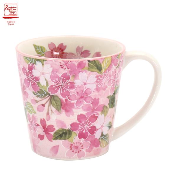 美濃焼 ＆藍 花あわせマグカップ サクラ | 日本製 マグ カップ コップ お茶 コーヒー 紅茶 和食器 和風 食器 ギフト プレゼント 還暦 セラミック藍