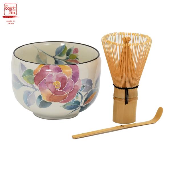 美濃焼 &藍 抹茶セット 花ことば | 日本製 和食器 食器 茶筅 茶杓 抹茶 抹茶碗 抹茶碗セット まっちゃわん 抹茶茶碗 茶道具 茶せん 茶しゃく 茶さじ  花柄