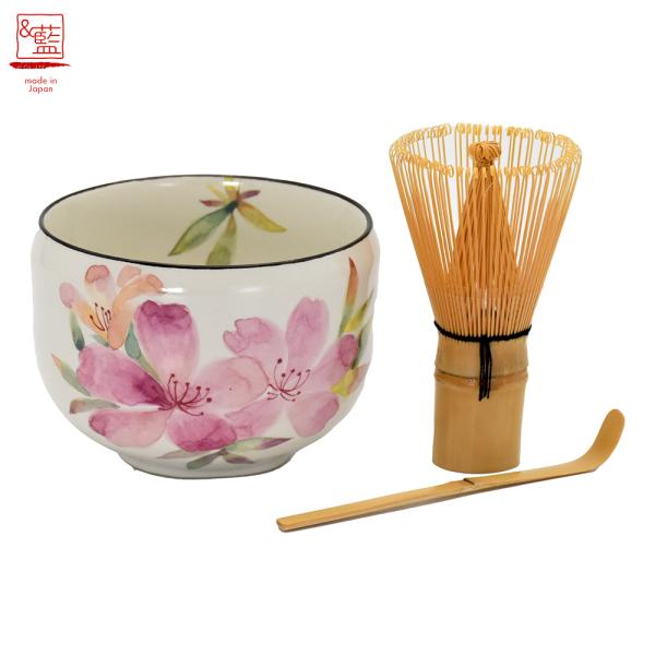 美濃焼 &藍 抹茶セット 花かおり | 日本製 和食器 食器 茶筅 茶杓 抹茶 抹茶碗 抹茶碗セット まっちゃわん 抹茶茶碗 茶道具 茶せん 茶しゃく 茶さじ  花柄