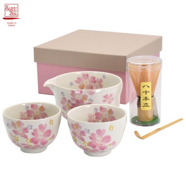 美濃焼 &藍 片口抹茶セット 華まつり|日本製 和食器 食器 茶筅 茶杓 抹茶 抹茶碗 抹茶碗セット まっちゃわん 抹茶茶碗 茶道具 茶せん 茶さじ