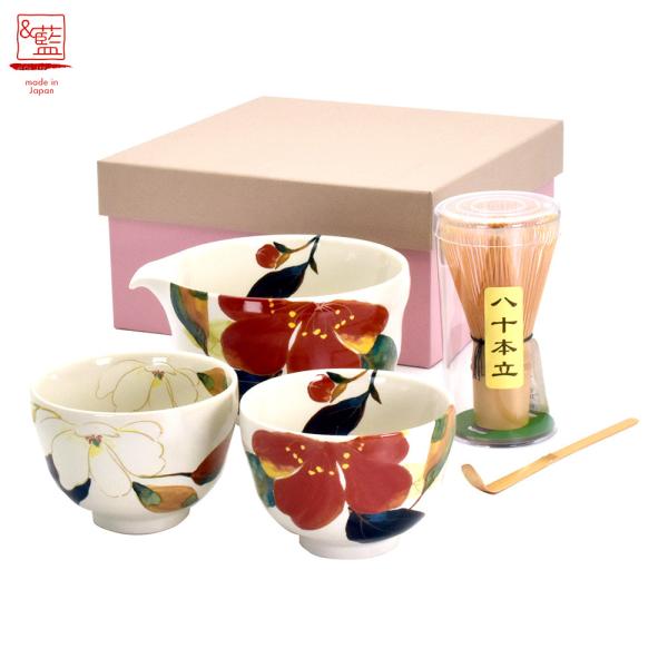 美濃焼 &藍 片口抹茶セット 花かいろう|日本製 和食器 食器 茶筅 茶杓 抹茶 抹茶碗 抹茶碗セット まっちゃわん 抹茶茶碗 茶道具 茶せん 茶さじ