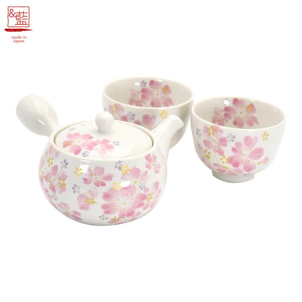 美濃焼 &藍 ペア急須茶器 華まつり | 茶 碗 急須 急須茶器 湯呑 お茶 急須茶器セット 花柄 急須湯呑セット 自宅  かわいい おしゃれ 和風 食器 和食器