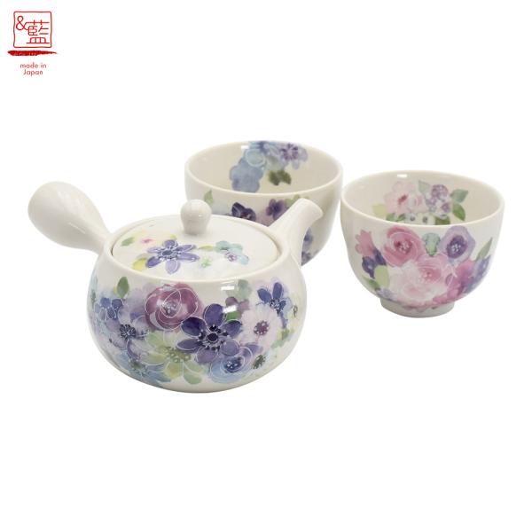 美濃焼 &藍 ペア急須茶器 花工房 | 茶 碗 急須 急須茶器 湯呑 お茶 急須茶器セット 花柄 急須湯呑セット 自宅  かわいい おしゃれ 和風 食器 和食器