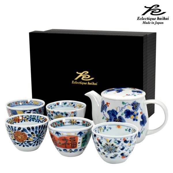 美濃焼 kaikai 古伊万里風 いにしえ浪漫 5客ポット茶器 | 日本製 和食器 食器 モダン レトロ ギフト 贈り物 新築祝 結婚祝 プレゼント おしゃれ セラミック藍