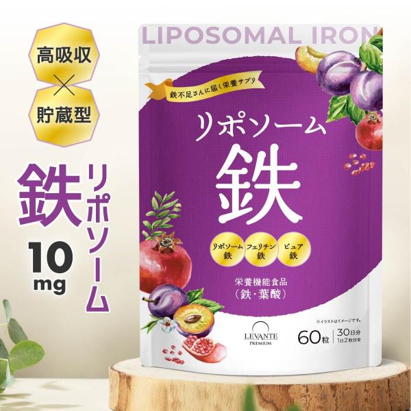 リポソーム 鉄 サプリ 10mg 1袋 30日分【高吸収×貯蔵型】3種の鉄分 リポソーム鉄 フェリチン鉄 ピュア鉄 葉酸 亜鉛 ビフィズス菌 ビタミンB6 B12 ビタミンD