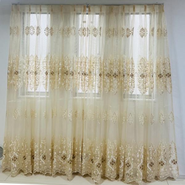 レースカーテン 北欧 刺繍柄 クローバー カーテン 2倍ヒダタイプ