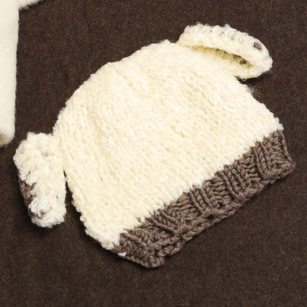 コスチューム 写真撮影 記念写真 赤ちゃん ベビー用帽子 ニット ベージュ 耳付き ふわふわ 新生児 ニューボーンフォト フォト