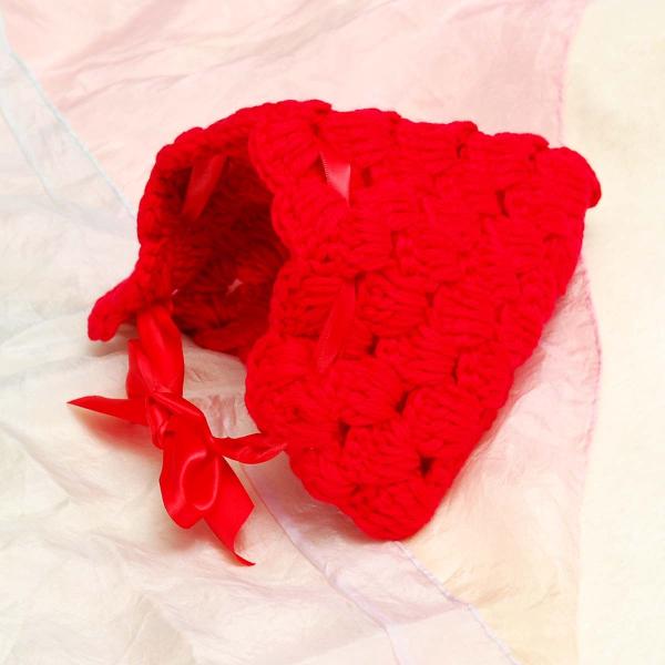 コスチューム 写真撮影 記念写真 赤ちゃん ベビー用帽子 ニット 赤 リボン 紐付き 新生児 ニューボーンフォト フォト