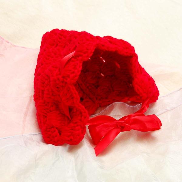 コスチューム 写真撮影 記念写真 赤ちゃん ベビー用帽子 ニット 赤 リボン 紐付き 新生児 ニューボーンフォト フォト