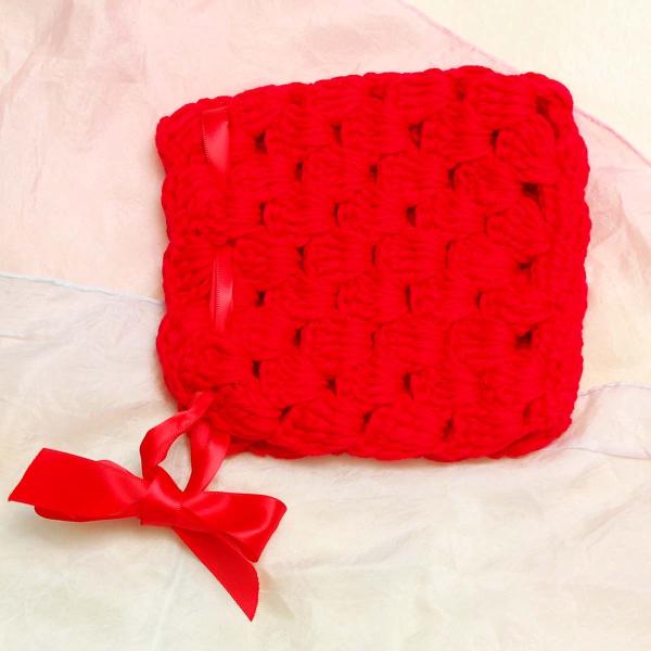 コスチューム 写真撮影 記念写真 赤ちゃん ベビー用帽子 ニット 赤 リボン 紐付き 新生児 ニューボーンフォト フォト