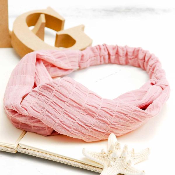 シワ加工ナチュラルヘアバンド レディース ターバン ヘッド カチューシャ バンド 無地 ピンク くすみカラー ダスティ