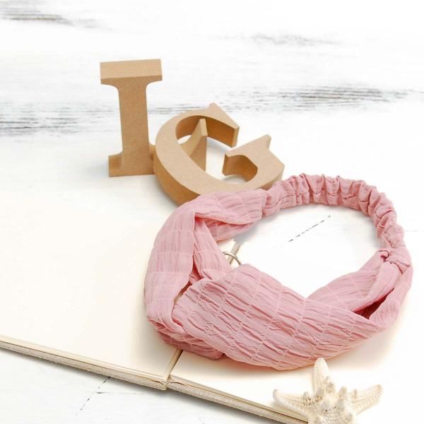 シワ加工ナチュラルヘアバンド レディース ターバン ヘッド カチューシャ バンド 無地 ピンク くすみカラー ダスティ