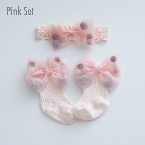 ヘアバンド＆靴下セット 2点セット S 9cm リボン レース ヘアバンド 靴下 ソックス 赤ちゃん ベビー 女の子 お出かけ ギフト プレゼント