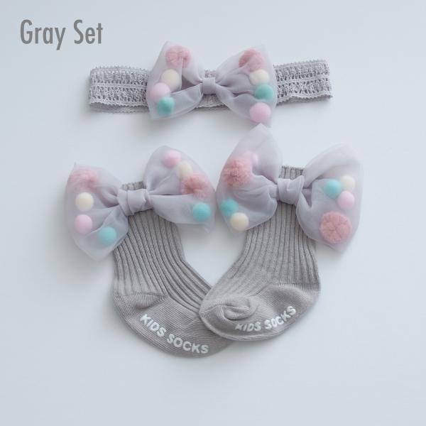 ヘアバンド＆靴下セット 2点セット S 9cm リボン レース ヘアバンド 靴下 ソックス 赤ちゃん ベビー 女の子 お出かけ ギフト プレゼント