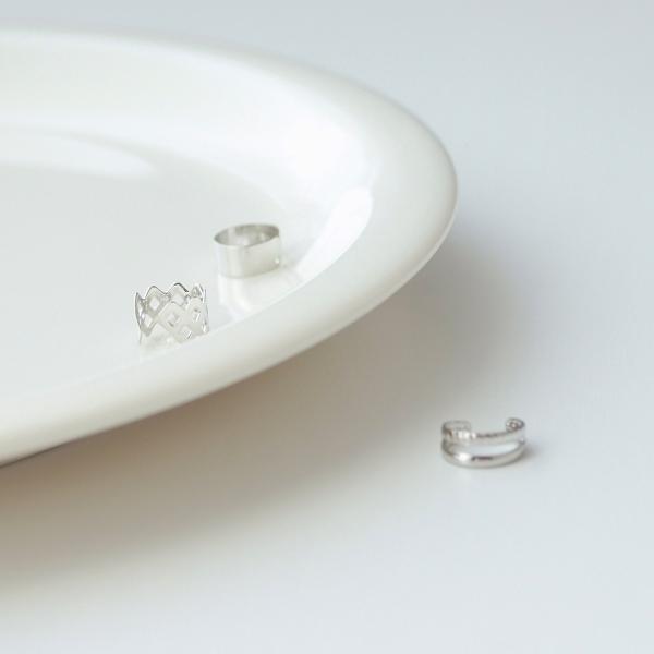 イヤーカフ 3点セット イヤカフ イヤーカフセット イヤリング メタル シルバー ブラック プレート 2連 重ね付け 重ねづけ風 ダイヤ 幾何学 シンプル