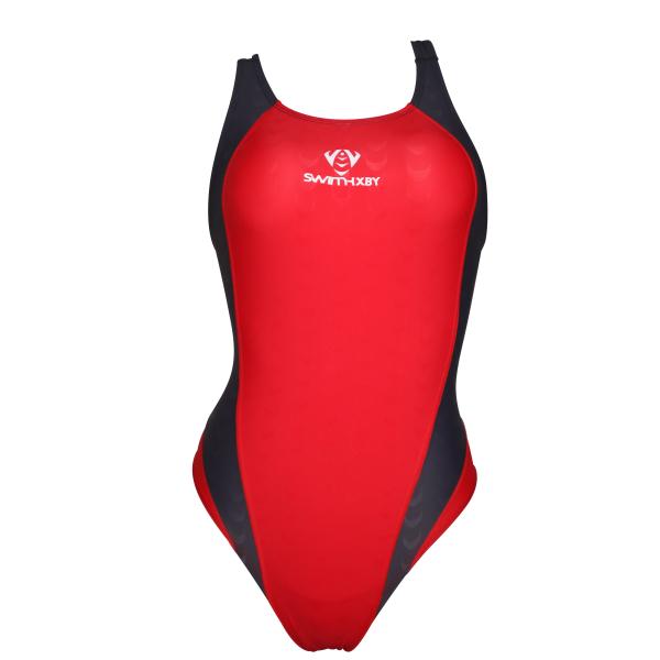 SWIMHXBY】 競泳水着 レディース ガールズ 281 ベーシック 赤濃灰
