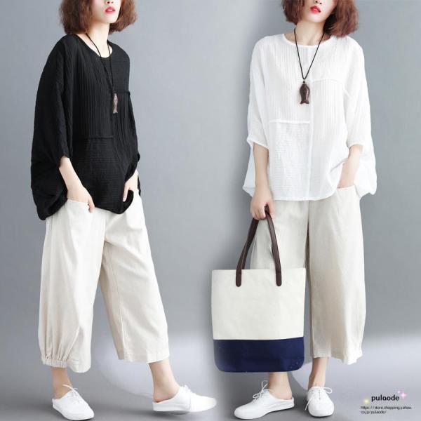 セットアップ 森ガール レディース Tシャツ ガウチョパンツ 九分丈 体型カバー ゆたり 大きいサイズ カジュアル 夏物 ママ 30代 40代 50代 セットアップ 森ガール レディース Tシャツ ガウチョパンツ 九分丈