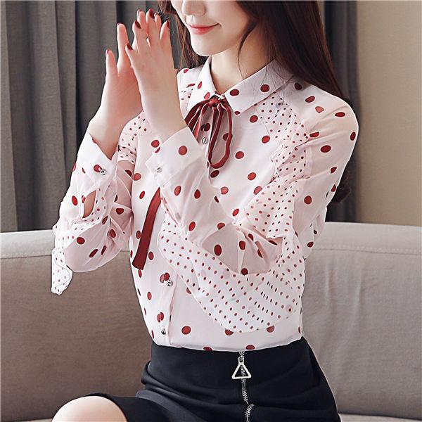 ブラウス レディース フォーマル 長袖 ドット柄 リボン付き 水玉 ファッション トップス オシャレ 女性 シャツ ブラウス 春秋 普段着 送料無料 Hnsstbron0107 良心ストア 通販 Yahoo ショッピング