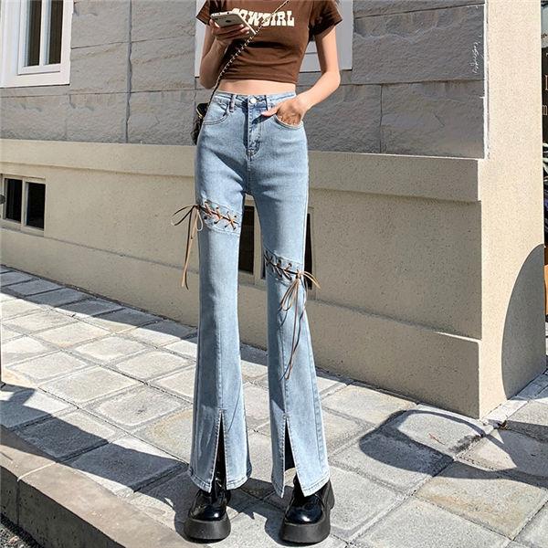 デニムブーツカットパンツ レディース ジーンズ デニムパンツ 個性デザイン デニム 美脚 脚長 ブーツカットパンツ パンツ 春夏秋 送料無料 Hunzhgu 良心ストア 通販 Yahoo ショッピング