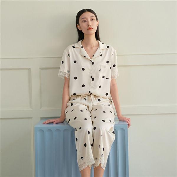 ルームウェア パジャマ レディース 上下セット ドット柄 水玉 シルク 半袖 トップス パンツ 部屋着 春夏用 可愛い パジャマ 送料無料 Ppajmnvs 良心ストア 通販 Yahoo ショッピング