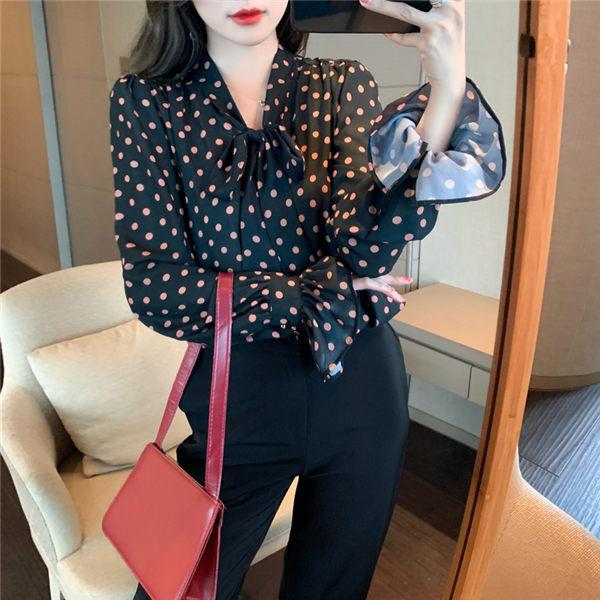 ブラウス レディース 長袖ブラウス 水玉シャツ リボン 水玉ブラウス 水玉 ドット柄 秋服 取り寄せ 送料無料 Publsu1012 良心ストア 通販 Yahoo ショッピング