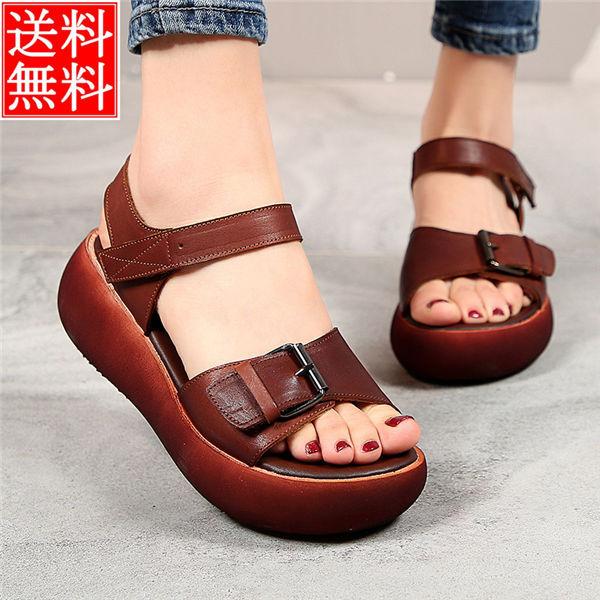 サンダル レディース 本革 厚底 歩きやすい 痛くない 耐久性 マジックテープ 女性用 おしゃれ 滑り止め 防滑サンダル 夏 海 送料無料 Wmsdrunk0015 良心ストア 通販 Yahoo ショッピング