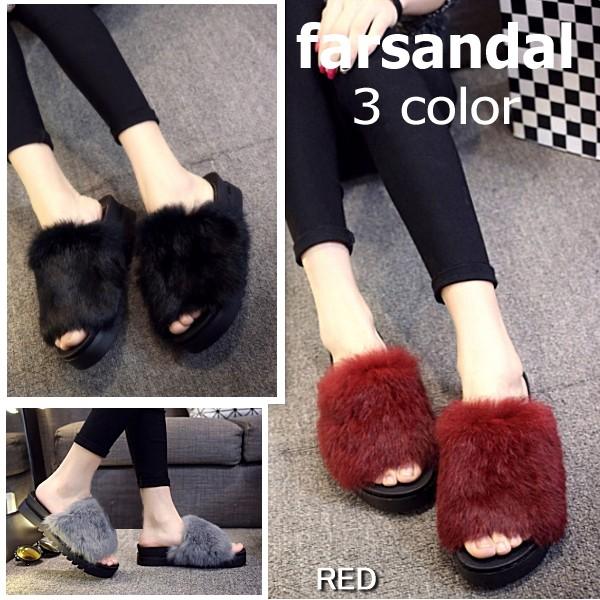 サンダル ファーサンダル レディース モコモコで可愛い！ ファーサンダル farsandal