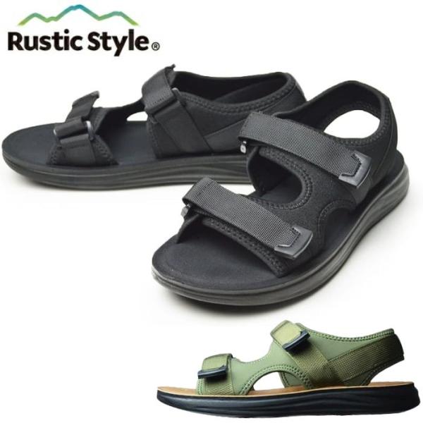 Rustic Style ラスティックスタイル メンズ サンダル シューズ 3651 アウトドア カジュアルシューズ 履きやすい靴 マジックテープ ブラック カーキ