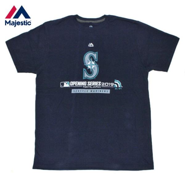 マジェスティック Tシャツ メンズ レディース MAJESTIC イチロー MLB 2019日本開幕戦記念 シアトル マリナーズ 半袖 クルーネック 丸首 S-3XL [ nv ] liberalization_pr-6331783