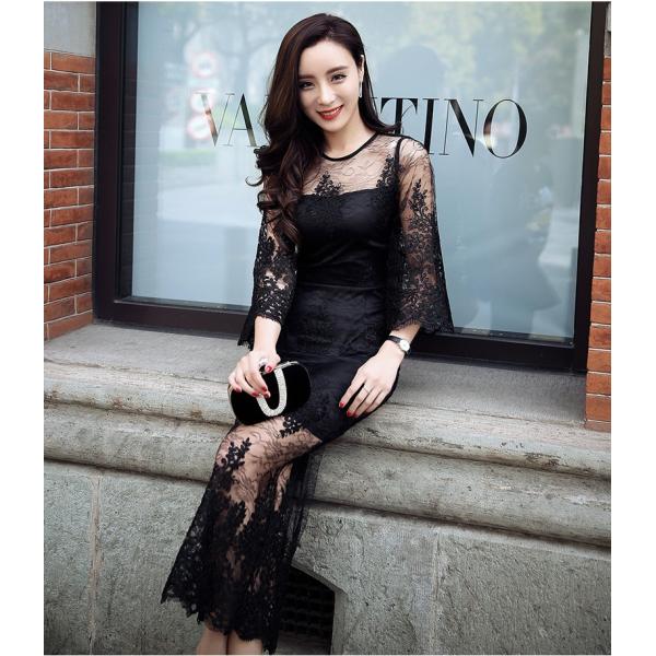 マキシワンピース 韓国ワンピース 大人女子 総レース 黒 ブラック ロングドレス マキシドレス 7分袖 七分袖 シースルー Buyee Buyee Jasa Perwakilan Pembelian Barang Online Di Jepang