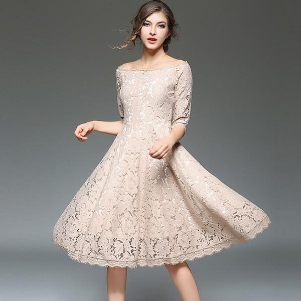 ワンピ シフォン 総レース デコルテ 韓国ドレス ワンピース 黒 ブラック ベージュ ドレッシー ひざ丈 五分袖 七分袖 Buyee Buyee 日本の通販商品 オークションの代理入札 代理購入