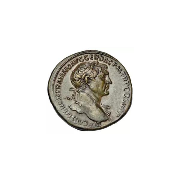 帝政ローマ；トラヤヌス帝、歴史的AEセステルティウス銅貨、Rare