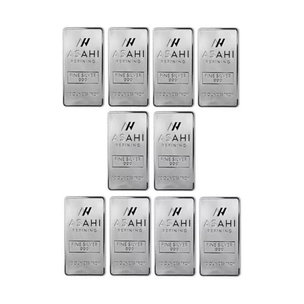10 ロット - オンスのアサヒ銀棒 .999 ファインシルバー 密封 在庫あり