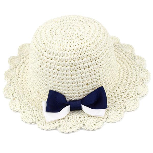 Sumyam ベビー麦わら帽子 女の子 ペーパーハット 赤ちゃん 日よけ キャップ メッシュ 蝶結び セール特価品 夏春秋 48 54 サンバイザー 子供