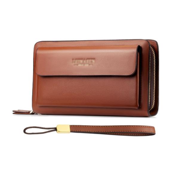 Huanshou 2way革 ミニセカンドバッグ メンズ 小さめ クラッチバッグ 長財布 ダブルラウンドファスナー 小銭