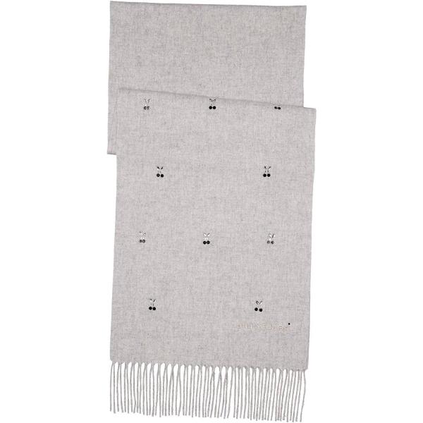 ジルスチュアート Jillstuartジルスチュアート カシミヤ混 レディース 返品不可 ラインストーン さくらんぼ柄 マフラー ライトグレー 厚手