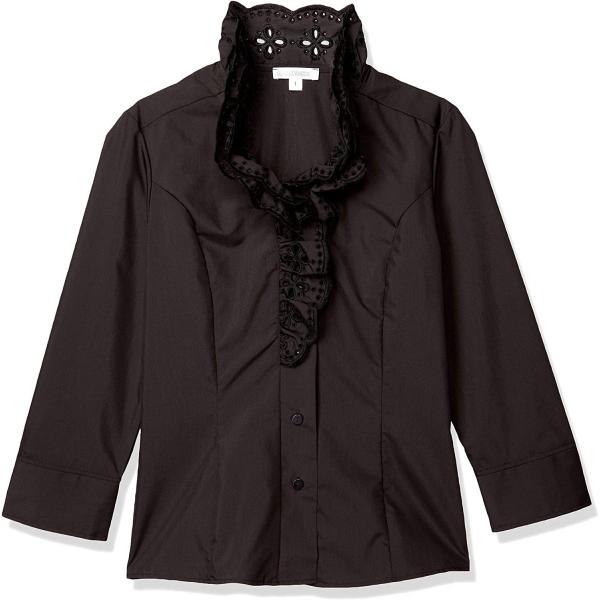 ナラ カミーチェ カットレース２重フリル七分袖ブラウス 10 01 02 054 レディース 永遠の定番 L 号相当 ブラック 日本サイズ11 日本