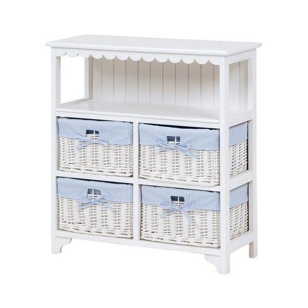 新品・未使用 お姫様風　白家具　ランドリーチェスト　キャビネット　バスケット4個 チェスト引出4杯縦型/ラタン風キャビネット/ランドリーラック/CD