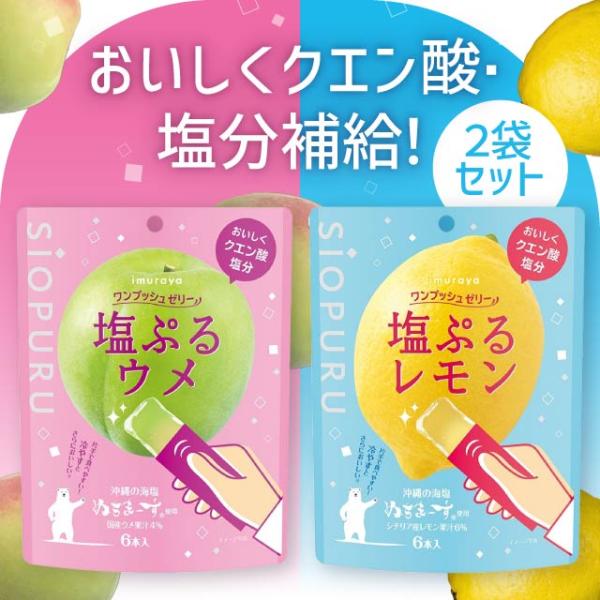 井村屋 塩ぷるレモン 塩ぷるうめ 15g*6本入 2袋セット 個包装 塩ぷるゼリー ワンプッシュゼリー レモン ウメ 熱中症対策 塩分補給 夏バテ クエン酸