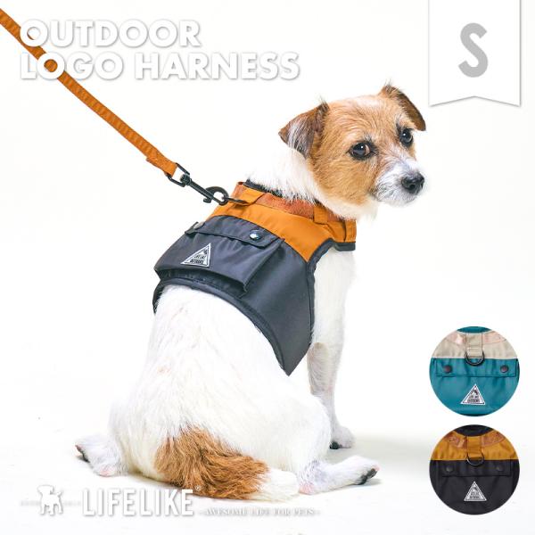 OUTDOORロゴハーネスS 犬 ハーネス 簡単装着 おしゃれ リード バックル  小型犬 首輪 胴輪 散歩 LIFELIKE ライフライク