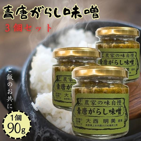 (３個セット) 青唐がらし味噌 90g×3 小川の庄 農家の味自慢 青唐がらし 青唐辛子 お惣菜 ご飯のお供 青唐辛子味噌 賞味期限2027/07/06